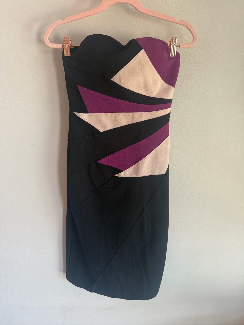 Rampage Womens Strapless Colorblock Bodycon Dress Purple Black Cream Size S